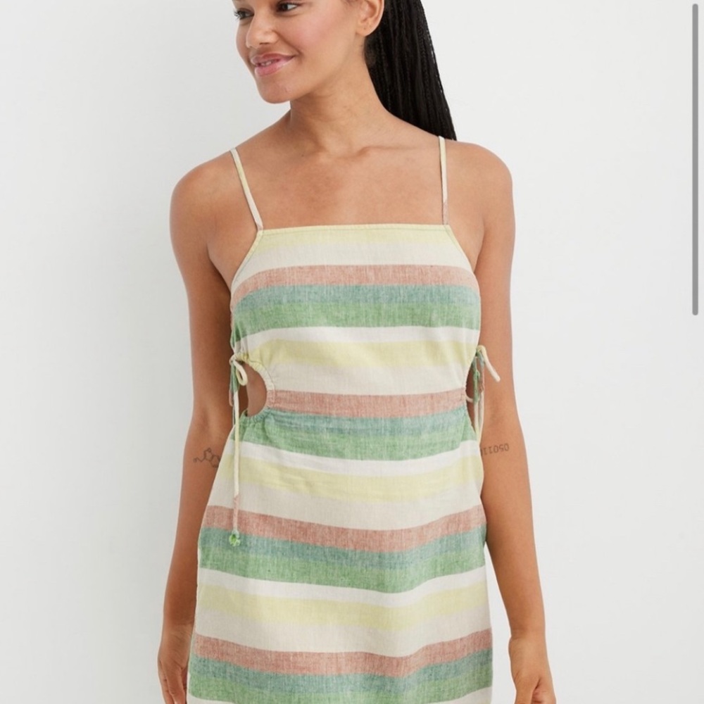NWT! Aerie Linen Striped Mini Dress with Side Cutouts. Size XXL.